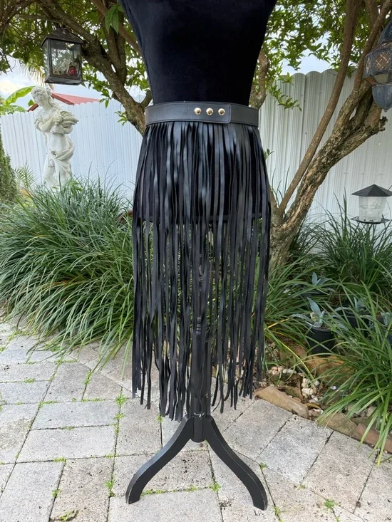 Black Fringe Leather Belt - Picture 1 of 6